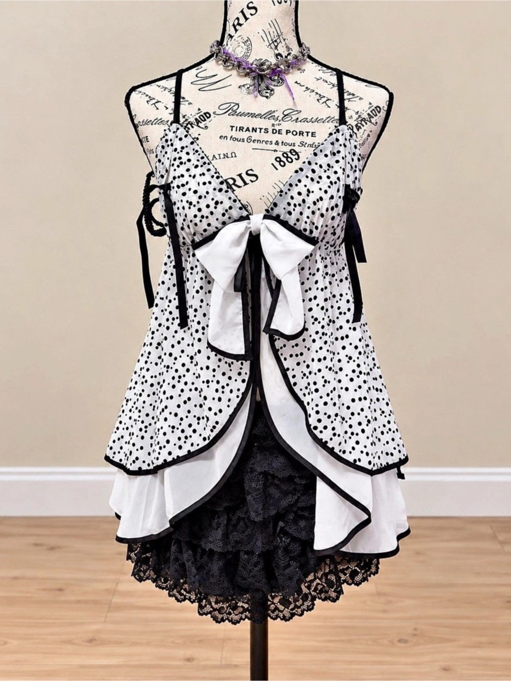 A'S Polka Dot Camisole in White & Black Size Medium NWT